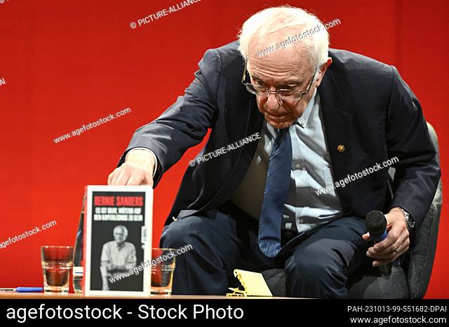 12 October 2023, Berlin: U.S. politician Bernie Sanders at the launch of his book ""It's Okay to Be Angry at Capitalism"" at the House of World Cultures Photo:...
