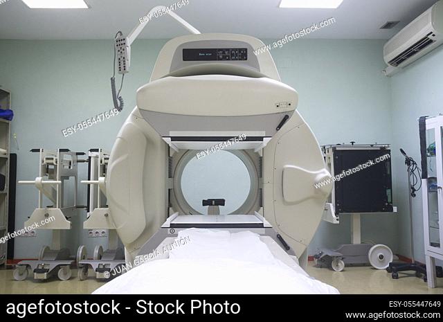 Nuclear Gamma Camera, medicine device used to analyse images of the human body or the distribution of medically injected. Soft focus