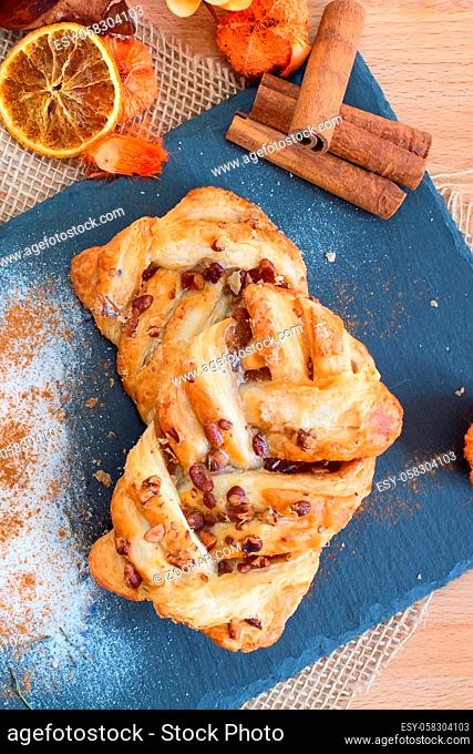marple and pecan plait pastry sweet food breakfast with cinnamon