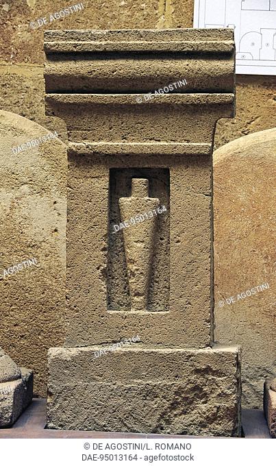 Stele with stylized image from the Tophet sacred area, ancient city of Motya, San Pantaleo Island, Marsala, Sicily, Italy