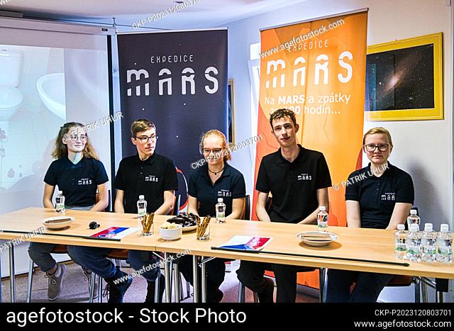 Press conference on simulated return of crew of five secondary school students from flight to Mars in Vyskov observatory, Vyskov, Czech Republic, December 8