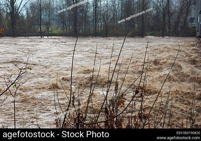 River Po flood in Turin area, Italy