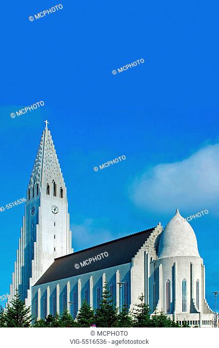 03.09.2015, Reykjavik Iceland Arctic Hallgrimskirkja downtown tall church with steeple of Hallgrim Church - Ialand, Iceland, 03/09/2015