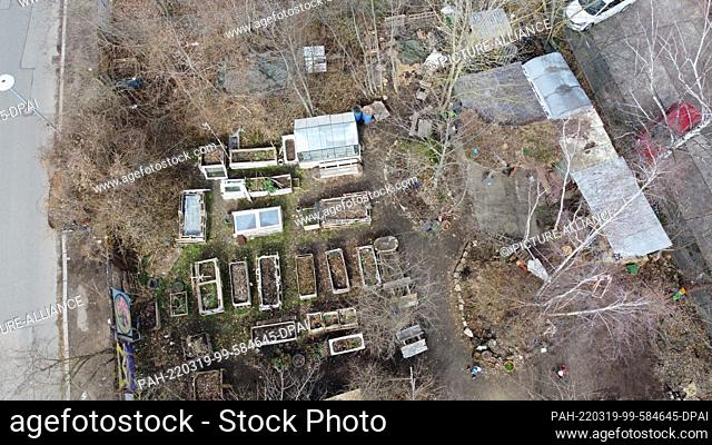 18 March 2022, Thuringia, Erfurt: The community garden of Lagune e.V.. In Thuringia, urban gardening and community gardens are in vogue