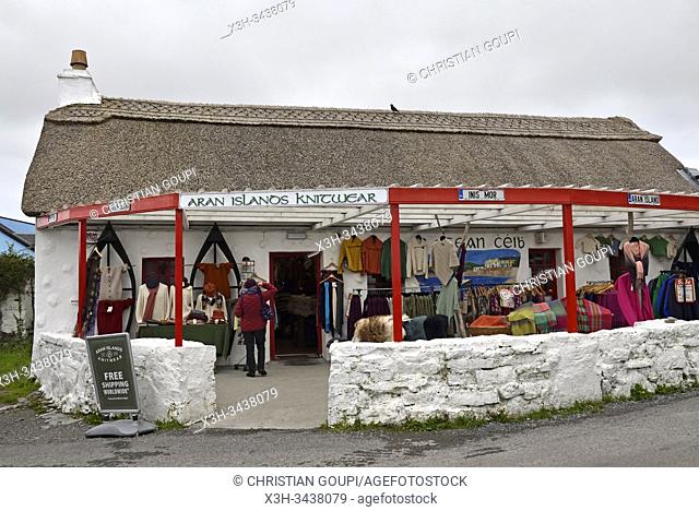 kniwear shop at Kilronan Village, Inishmore, the largest of the Aran Islands, Galway Bay, West Coast, Republic of Ireland, North-western Europe