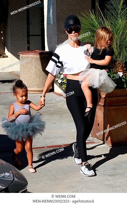 Kourtney Kardashian takes Penelope and North to the ballet class in Los Angeles Featuring: Kourtney Kardashian, North, Penelope Where: Encino, California