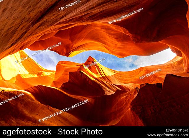 Lower Antelope Canyon or Corkscrew slot canyon National park in the Navajo Reservation near Page, Arizona USA. Antelope canyon is United States landmark and...