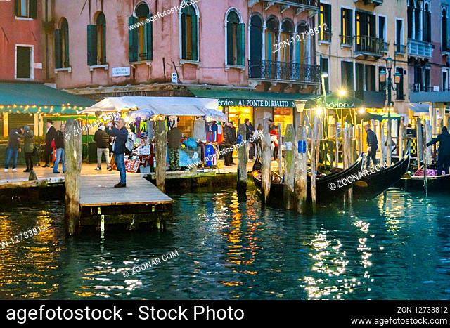 VENICE, ITALY, JANUARY - 2018 - Midnight scene at grand canal in venice city, Italy