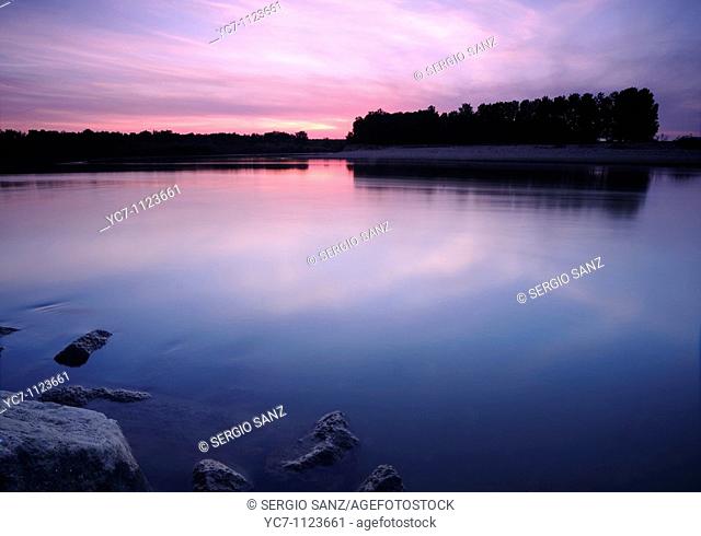 sunset on the river Ebro by utebo, zargoza, spain