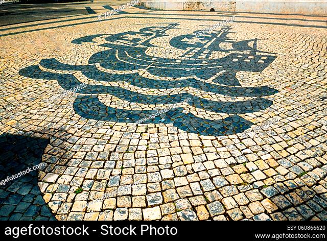 view on typical Lisbon floor, ornaments typical of this city, Portugal