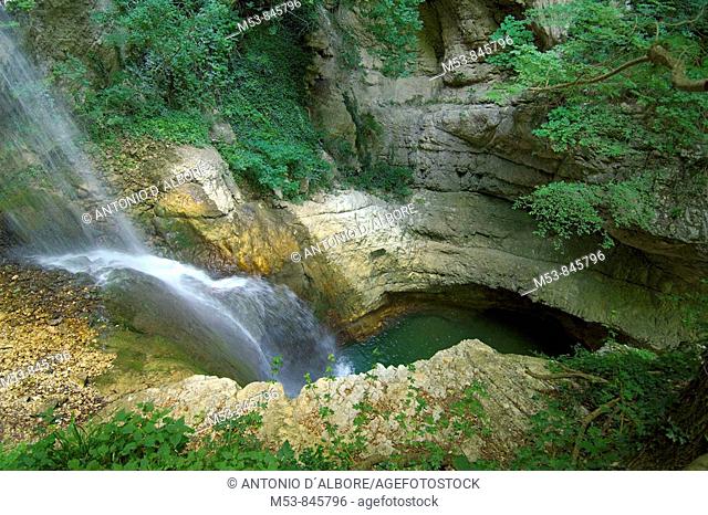 a waterfall along titerno river in the gorge of caccaviola province of benevento campania italy europe