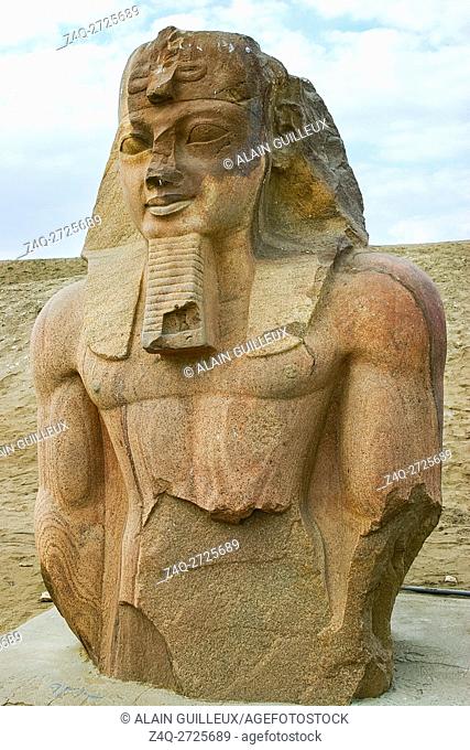 Egypt, Nile Delta, Tanis, relief on the modern processional way to the temple : Colossus of Ramses II