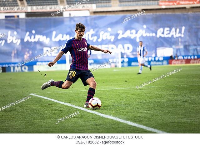 Sergi Roberto, Barcelona player in action during a Spanish League match between Real Sociedad and Barcelona