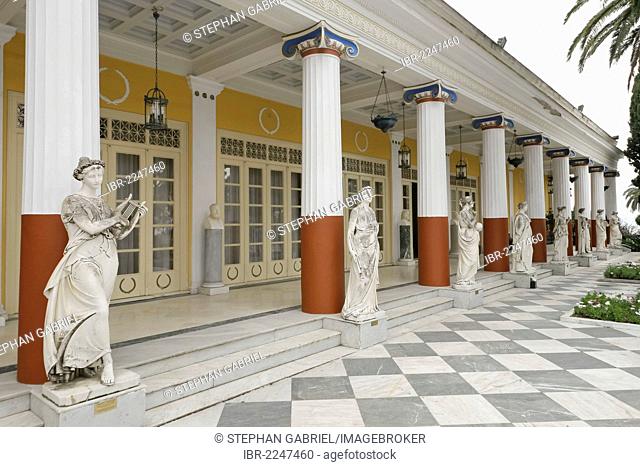 Muses of Greek mythology on the terrace of Achilleion, Achilleion Palace, Empress Elisabeth of Austria's or Sissi's fairytale castle, Gastouri, Corfu Island
