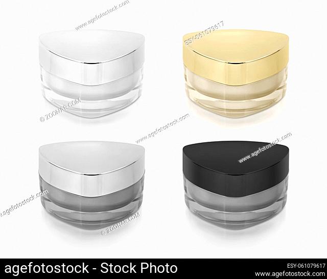 Classic color triangle cosmetic jar on white background