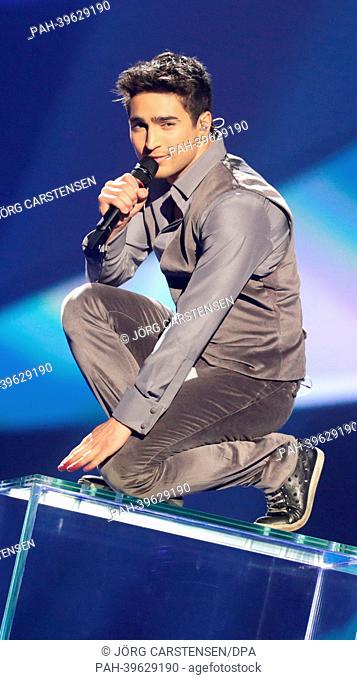 Singer Farid Mammadov representing Azerbaijan performing during the Grand Final of the Eurovision Song Contest 2013 in Malmo, Sweden, 18 May 2013