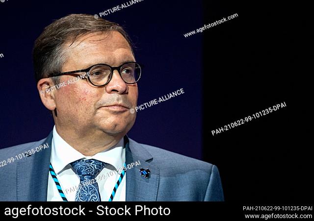 22 June 2021, Berlin: Gregor Pillen, General Manager IBM Germany, Austria, Switzerland, discusses at the German Industry Day of the Federation of German...