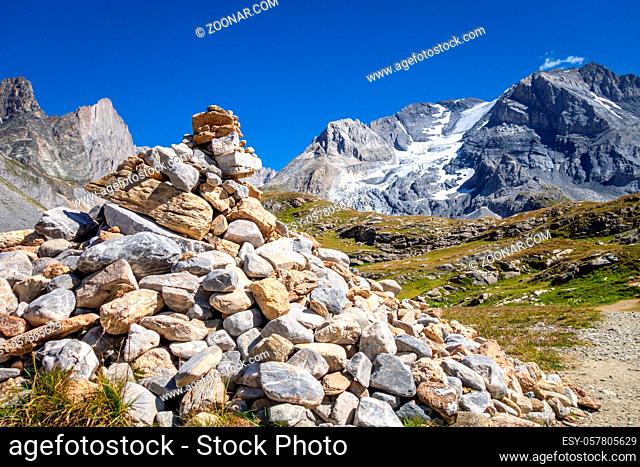 Grande Casse Alpine glacier landscape in Pralognan la Vanoise. French alps