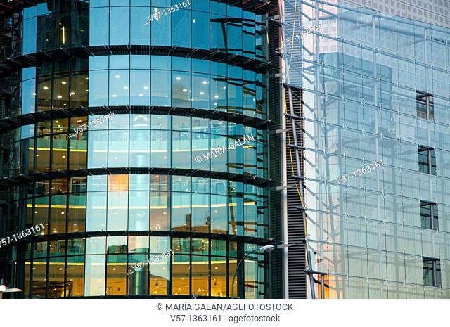 Glass facade of Titania tower, AZCA. Madrid, Spain