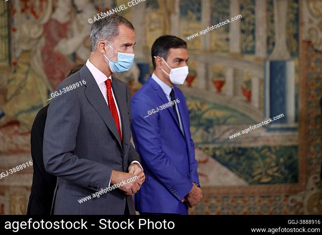 King Felipe VI of Spain, Pedro Sanchez, Prime Minister attends Delivery of the 14th edition of the ÔCarlos V European PrizeÕ awarded to Her Excellency Angela...