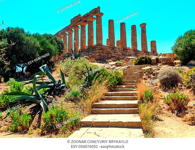 Temple of Juno in famous ancient Greece Valley of Temples, Agrigento, Sicily, Italy. UNESCO World Heritage Site