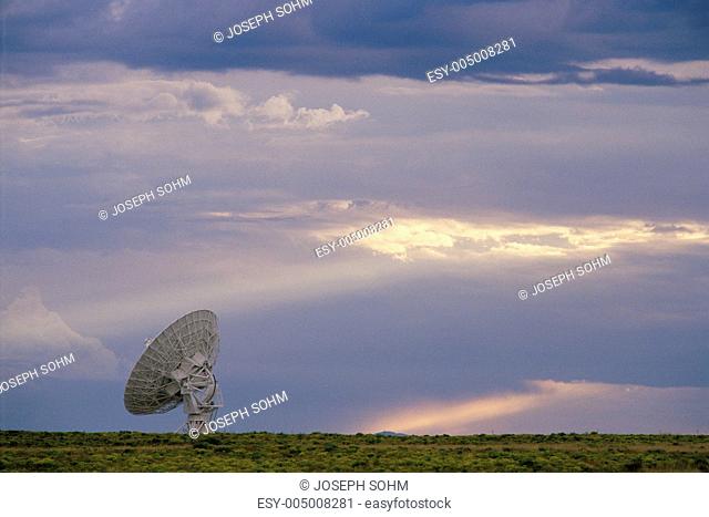 VLA Very Large Array radio telescope dish alone in field