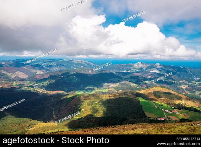 Vizcaya forest and mountain landscape in oiz mount, Basque country, Spain