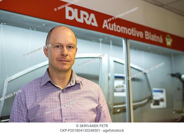 Jindrich Madl, Director of the Strakonice production plant of the DURA Automotive Systems company, poses in Blatna, Czech Republic, on April 10, 2018