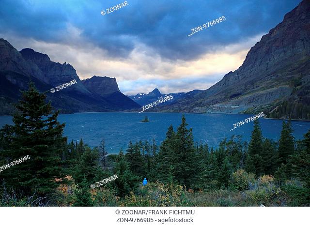 View of Wild Goose Island in St. Mary Lake in Glacier National Park, Montana