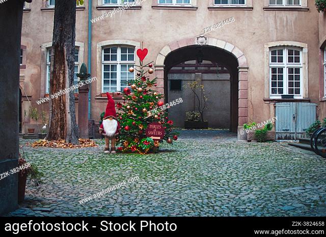 City exploration during Christmas time in Strasbourg city, courtyard of a building