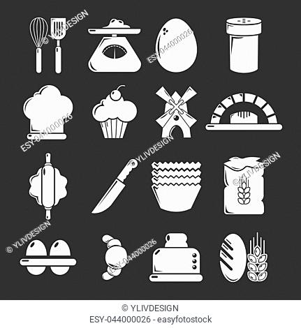 Bakery icons set white isolated on grey background