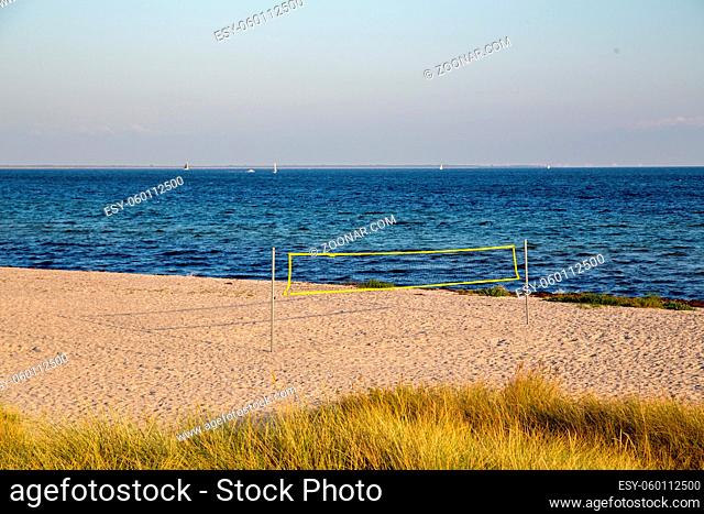 An empty beach volleyball field on Ishoj beach south of Copenhagen