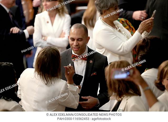 United States Representative Hakeem Jeffries (Democrat of New York) on the floor prior to US President Donald J. Trump delivering his second annual State of the...