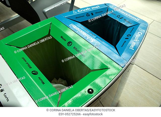 Public waste bins for metal, plastic and glass