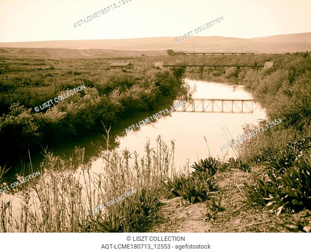 Down the Jordan Valley from the Sea of Galilee to the Dead Sea. Jisr Sheikh Hussein. Jordan bridge on Beisan road to Transjordan. 1920