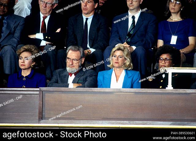 From left to right, front row: first lady Hillary Rodham Clinton, former Surgeon General of the United States C. Everett Koop