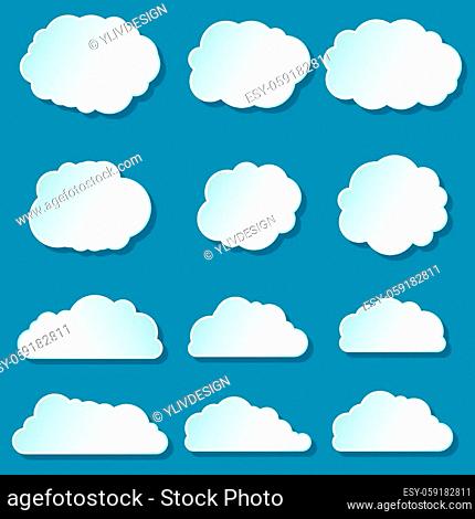 Cartoon clouds icons set. Universal clouds set to use for web and mobile UI, set of basic clouds elements isolated vector illustration