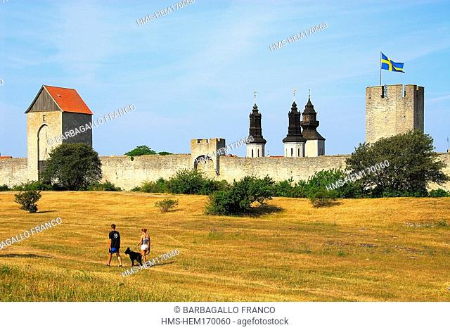 Sweden, Gotland Island, Visby, former Viking site, Hanseatic fortified town classified as a World Heritage by UNESCO, walls
