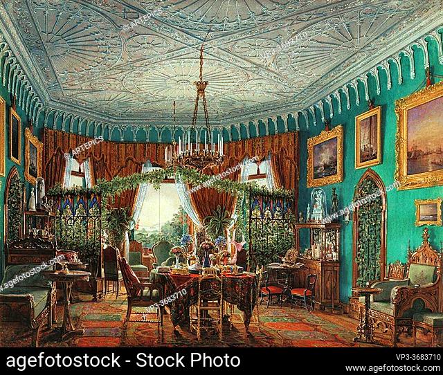 Hau Edward Petrovich - Interiors of the Winter Palace - the Drawing Room of the Empress Alexandra Fyodorovna - Russian School - 19th Century