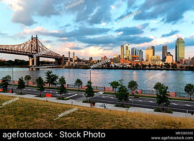 New York City / USA - JUL 27 2018: Long Island City view from Roosevelt Island