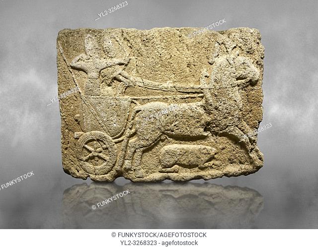 Hittite monumental relief sculpted orthostat stone panel. Limestone, KarkamÄ±s, (KargamÄ±s), Carchemish (Karkemish), 900-700 B. C. Hunting carriage