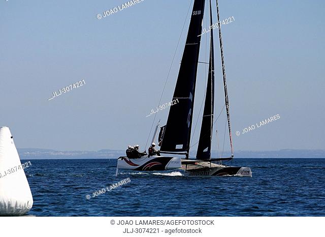 Sailing: Alinghi, Swisstzerland, with Ernesto Bertarelli as a Skipper. Extremesailing Act 4 at Baia de Cascais, Cascais, Portugal