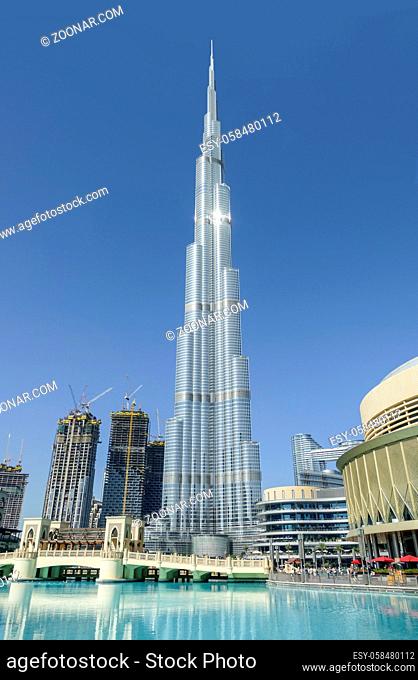 Scenery with Burj Khalifa building around the Burj Khalifa park in Dubai, the most populous city in the United Arab Emirates