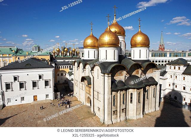 The Cathedral Square with the Cathedral of the Assumption at right  Kremlin, Moscow, Russia