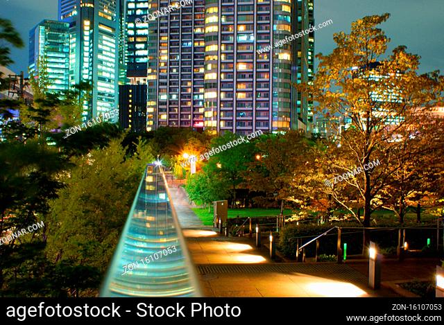 Tokyo Shiodome of night view. Shooting Location: Tokyo metropolitan area