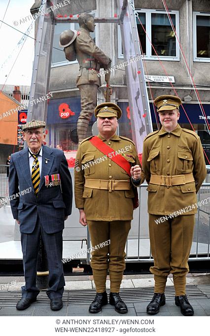 Gallipoli Celebrations featuring the 'Every Man Remembered' sculpture outside the Legion's Cardiff Pop In Centre, to mark the centenary of the Gallipoli...
