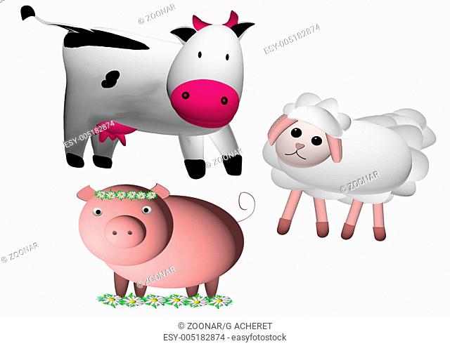 cow, sheep and pig