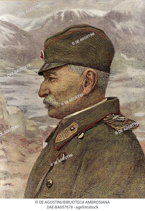 Portrait in profile of Peter I (1844-1921), King of Serbia and King of the Serbs, Croats and Slovenes, illustration from the magazine L'Illustration, year 73