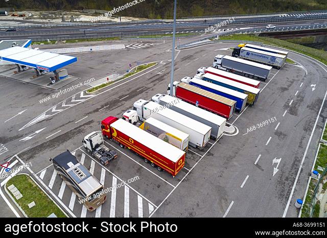 Ristop - Badia Nuova Ovest. Truck stop, restaturnag and Tamoil petrol station at Road A1, Castiglione dei Pepoli, Italy