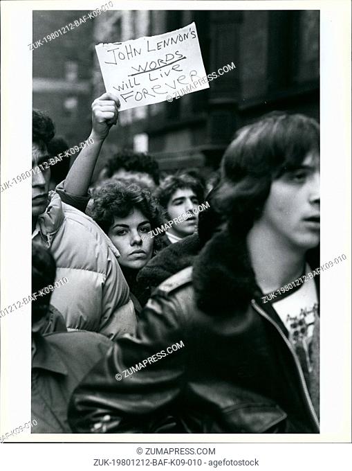 Dec. 12, 1980 - John Lennon fans hold vigil outside his apartment in New York City: Soon after the news of the shooting of former Beatles John Lennon outside...